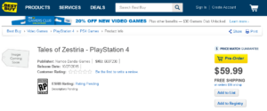 Tales of Zestiria Listed For PS4 On Best Buy’s Website