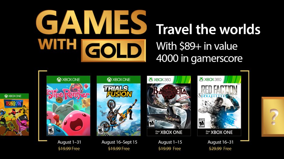 August 2017 Games With Gold Include Slime Rancher, Bayonetta, More
