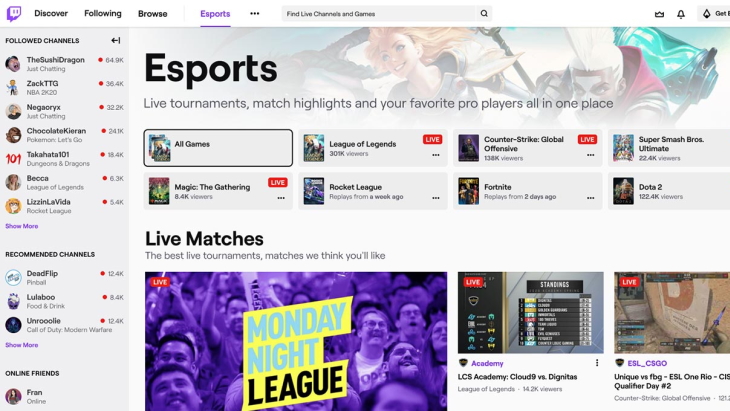 Twitch Adds Esports Directory to Streaming Service