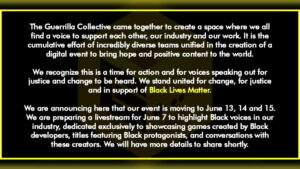 Guerrilla Collective Postponed due to George Floyd Death and Aftermath, Special Showcase Focusing on Black Developers & Characters Announced