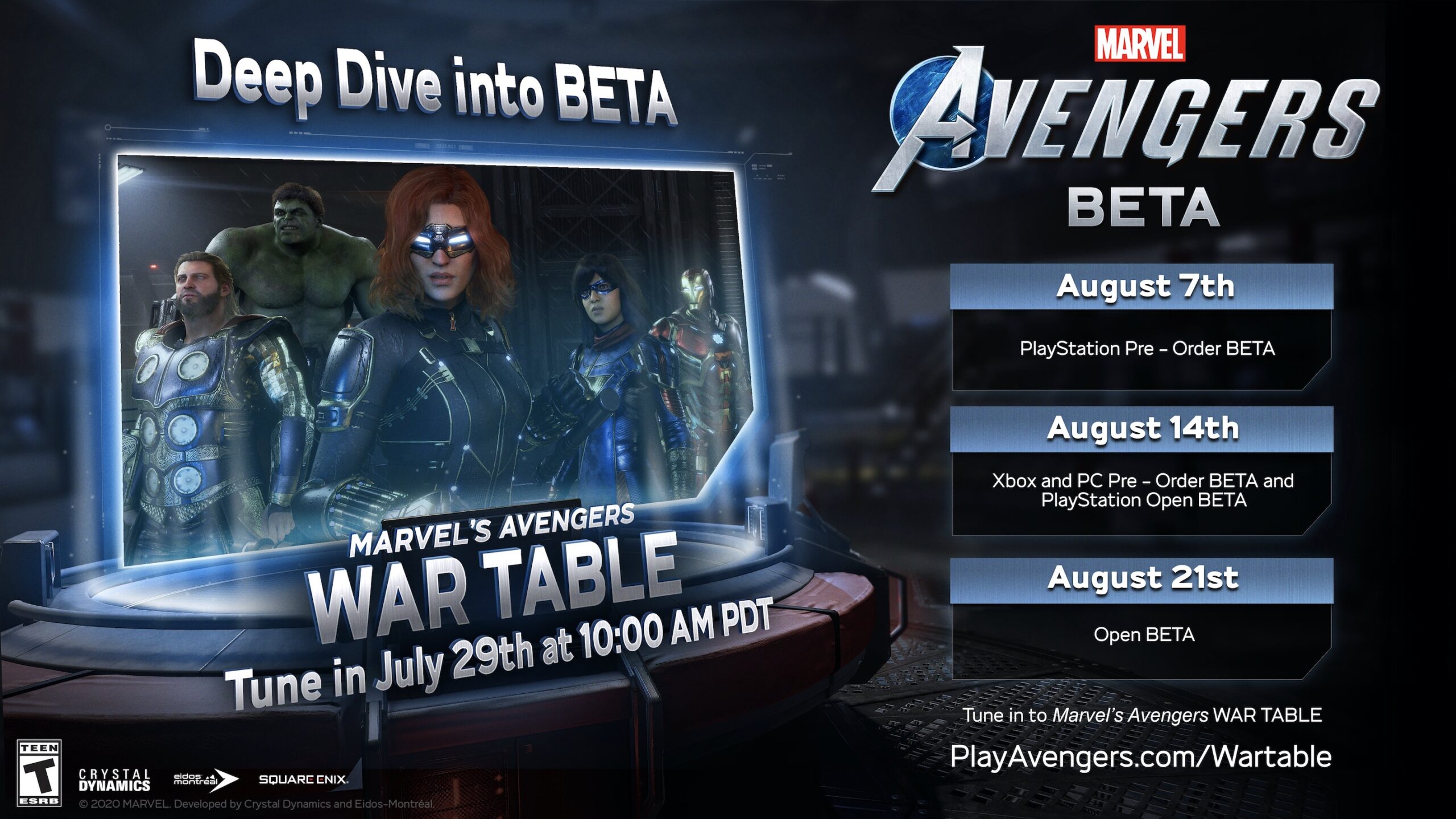 Marvel’s Avengers Next War Table Premieres July 29; Betas Begin August 7, 14, and 21
