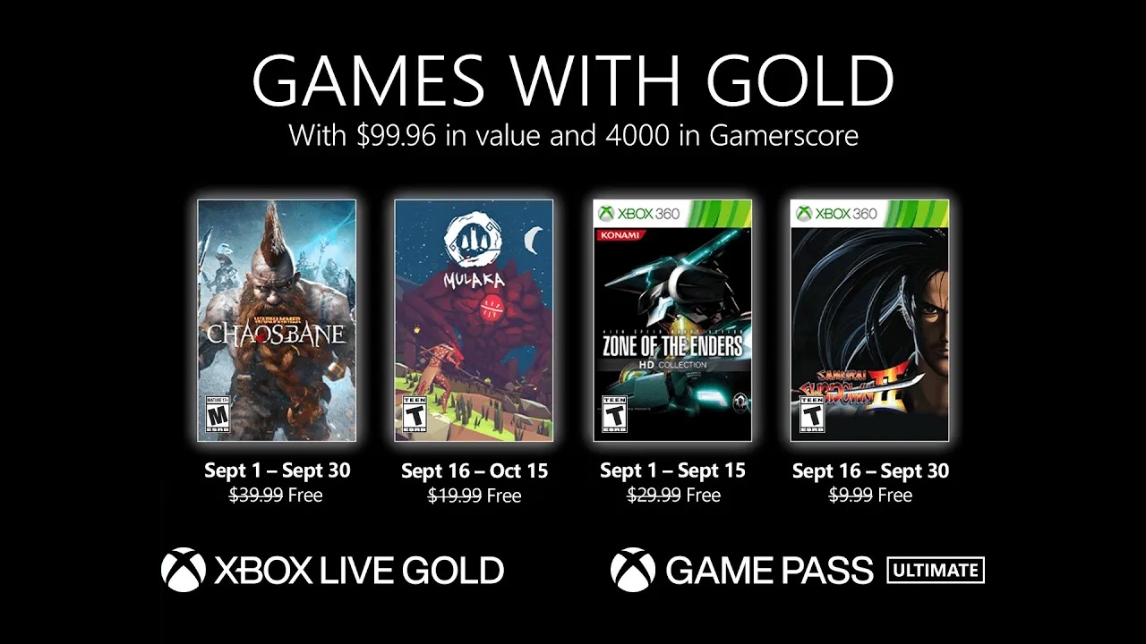 Games With Gold for September 2021 Announced