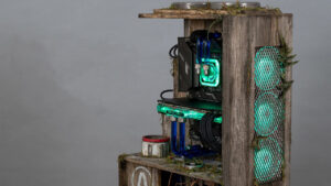 Devolver Digital made a wooden PC for Terra Nil