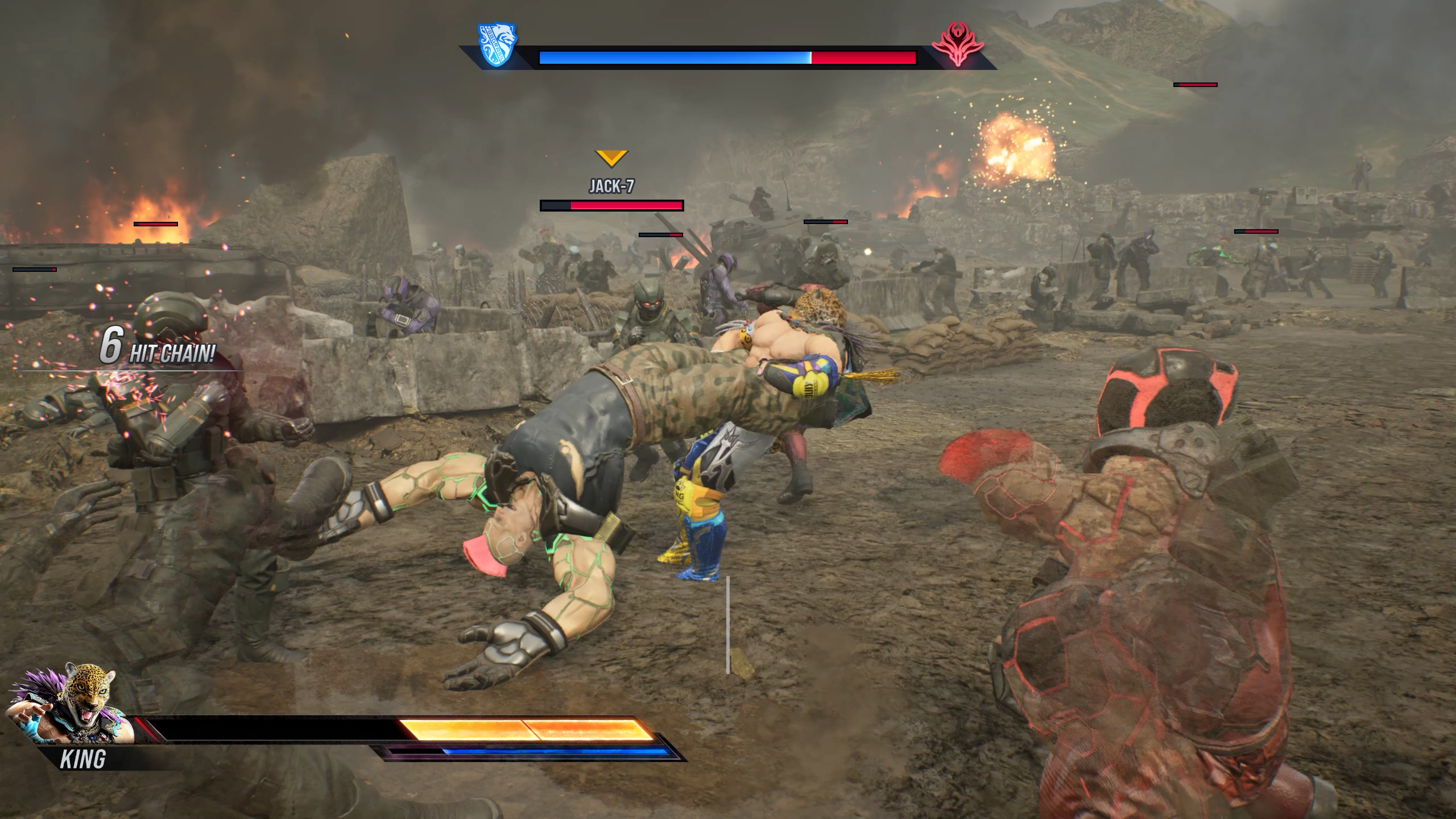King using Giant Swing on an enemy to hit other surrounding enemies